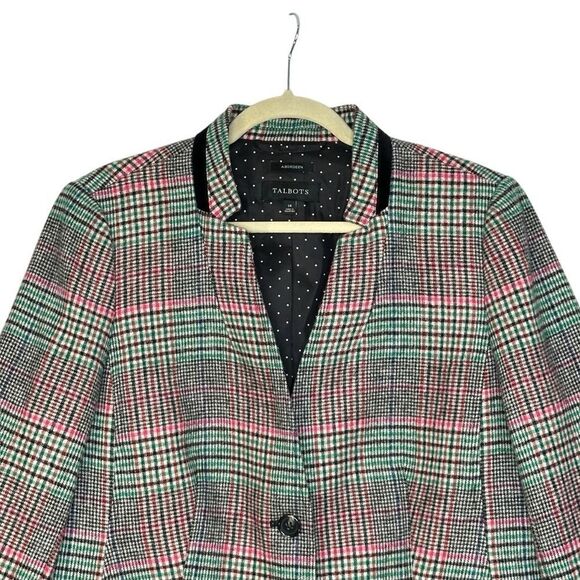 Talbots Shetland Aberdeen Tipped Plaid Wool Blend Blazer | Size 14 - Picture 3 of 9